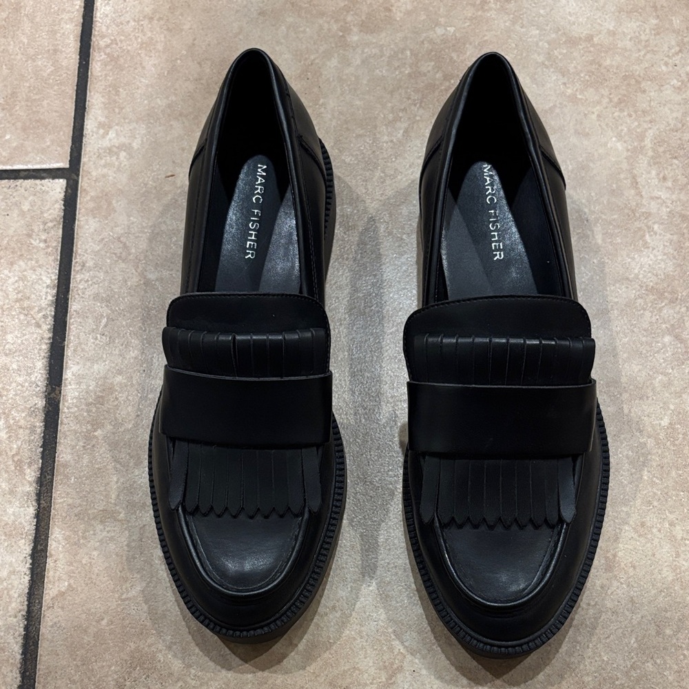 Marc Fisher Black Leather Penny Loafers